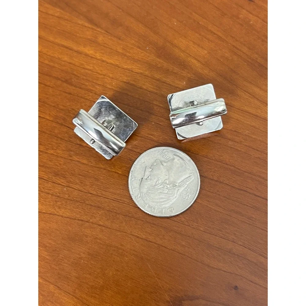 Vintage Silver Tone Square Crystal Cufflinks & Tie Clip Set Mens Formal Jewelry